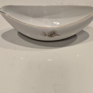 Sango Larchmont Pine Cone - White Gravy Boat with Gold and Brown Detail